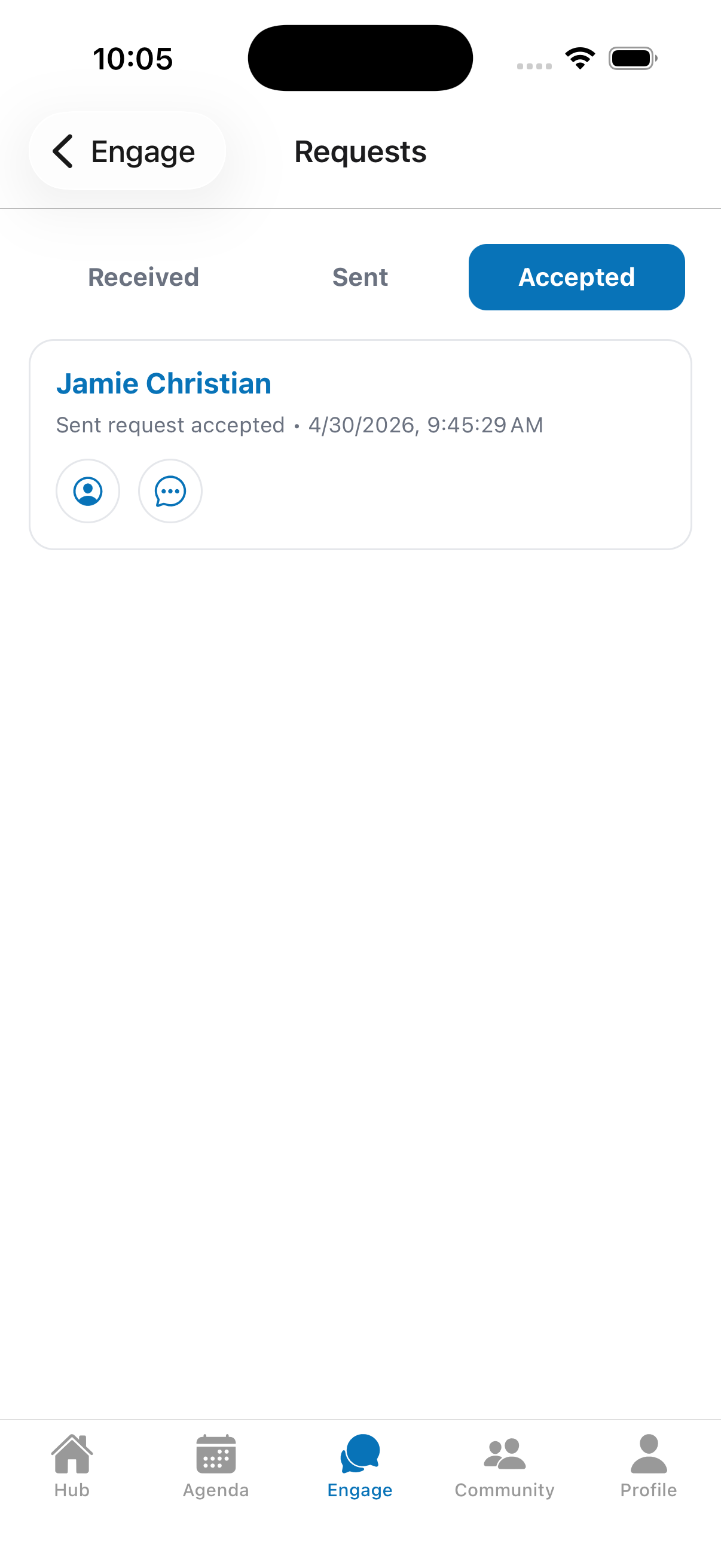 Accepted connections list.