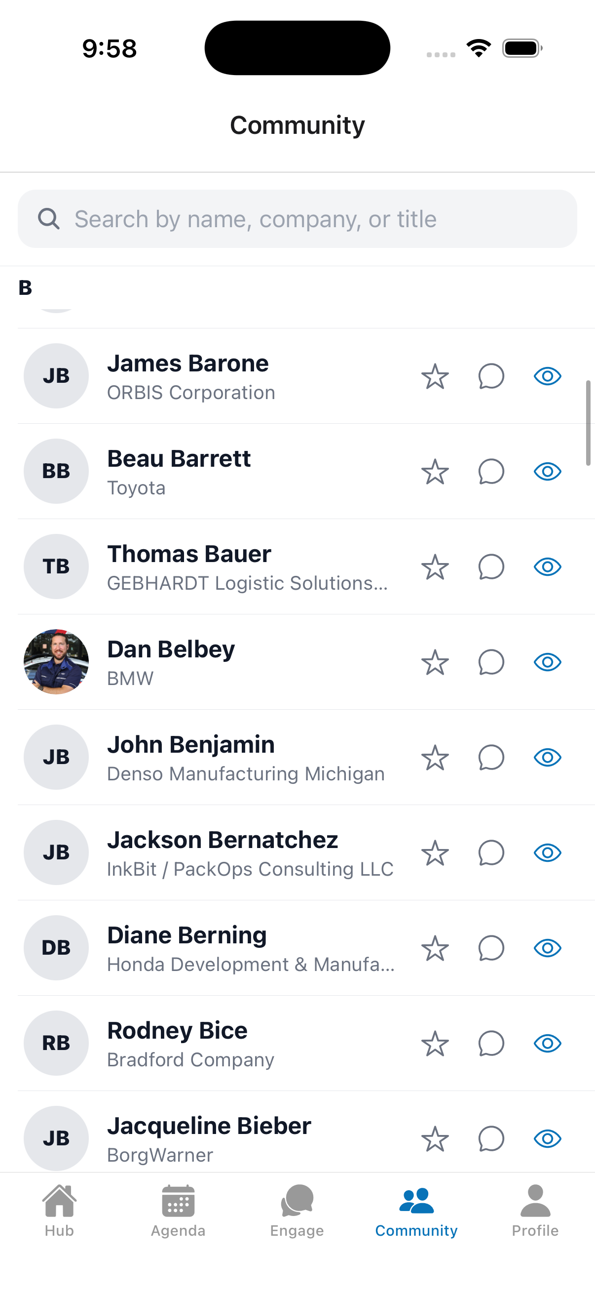 Community directory list with search.
