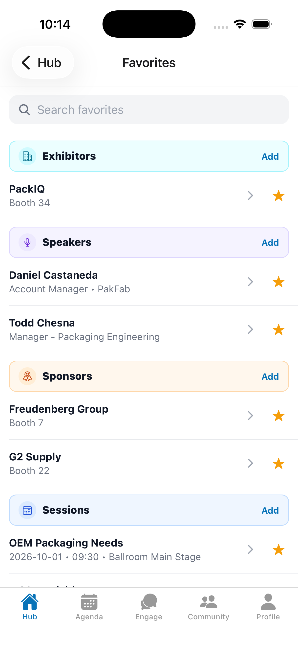 Favorites grouped by category.