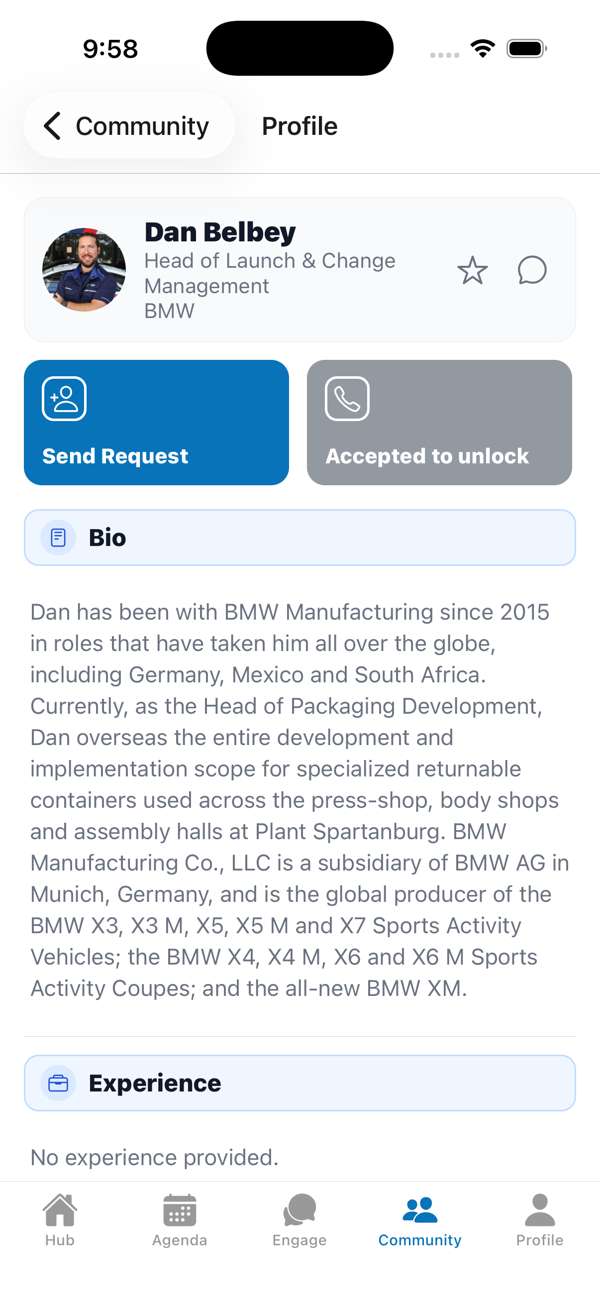 Another attendee’s profile.