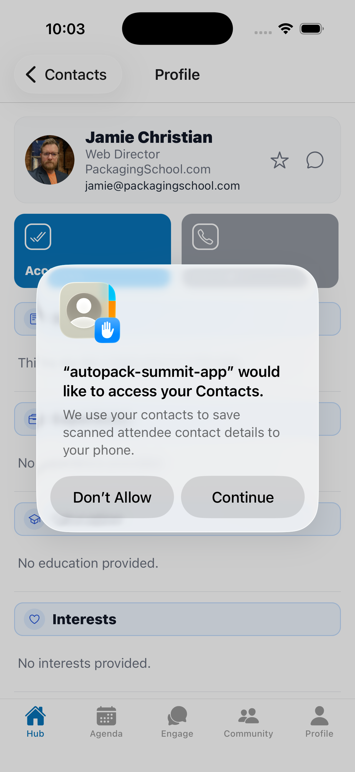 “Add to phone contacts” tile after acceptance.