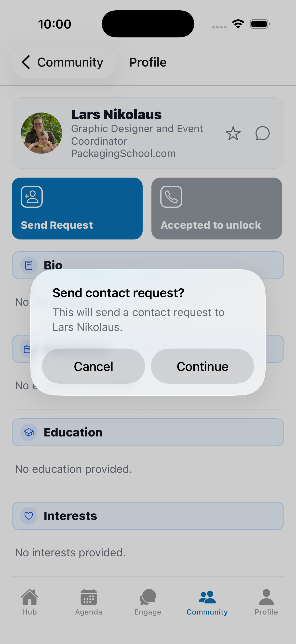 Profile with the “Send Request” tile.