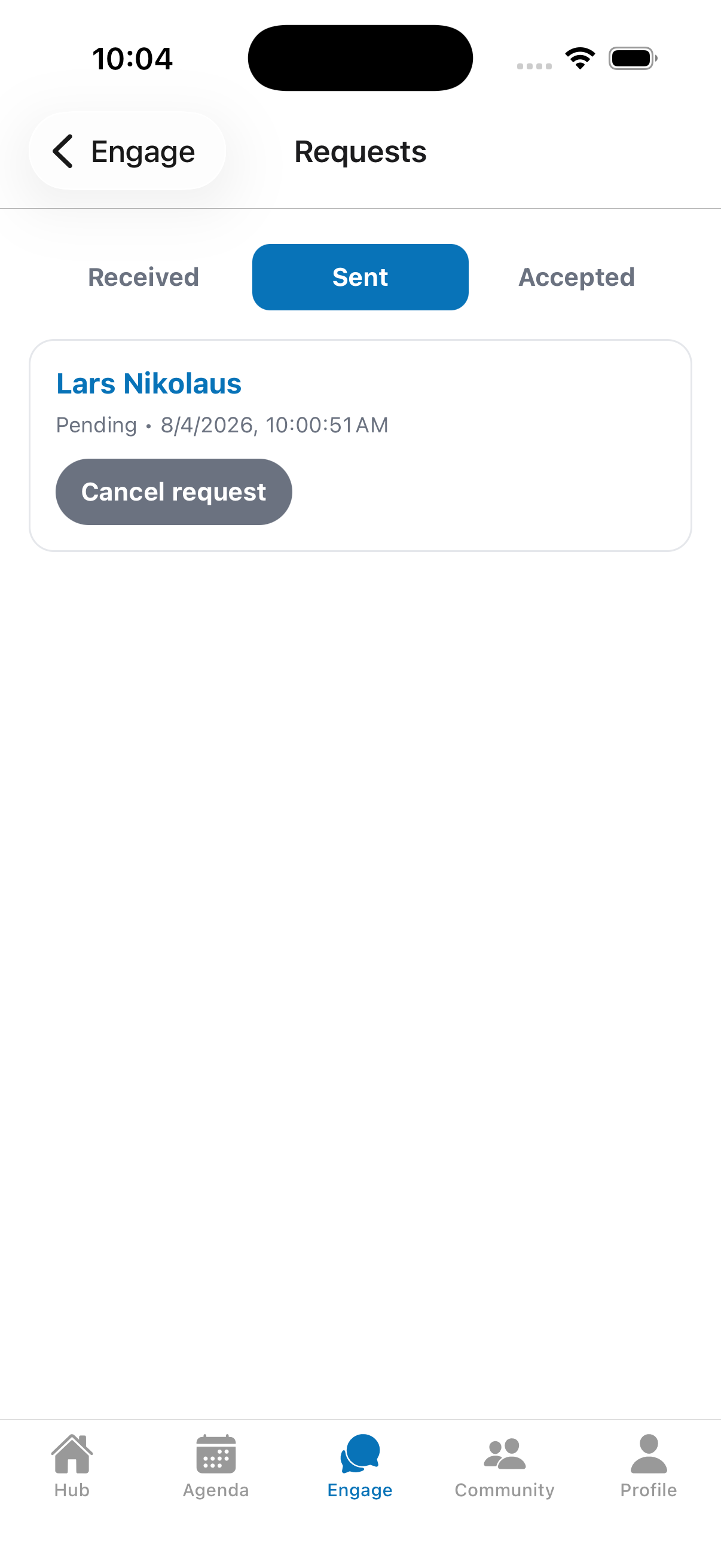 Sent request with the Cancel option.