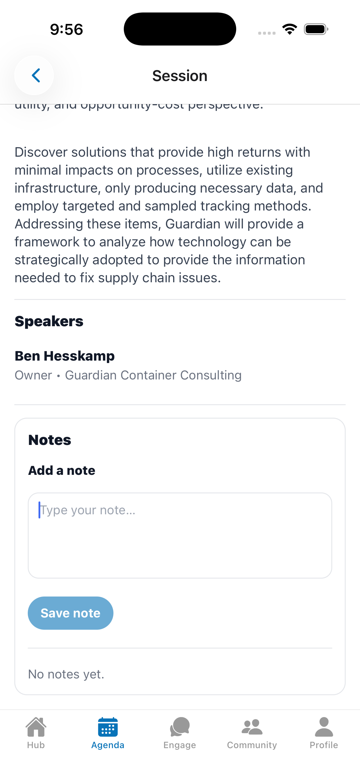 Notes section on a session detail screen.
